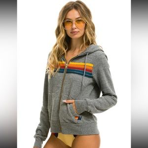 Aviator Nation - 5 STRIPE HOODIE - HEATHER GREY XS